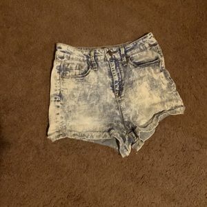 theses are high rise denim bleached shorts